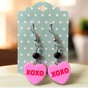 Pink Conversation Candy Heart XOXO Dangle Earrings New
